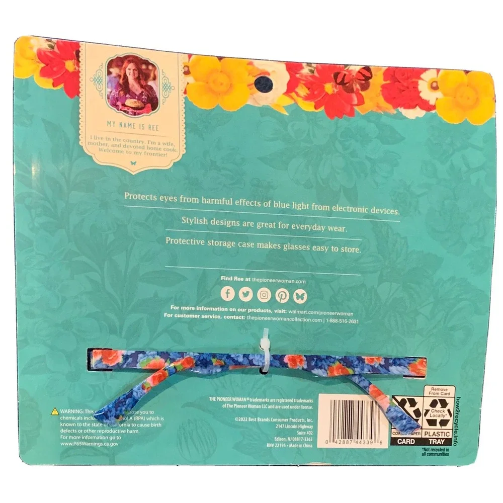 The Pioneer Woman Blue Light Screen Protection Glasses with Case Heritage Floral